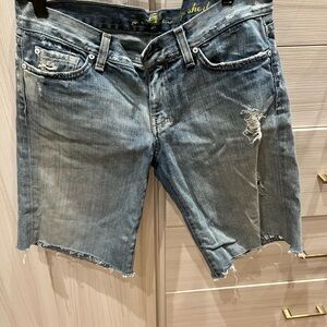 7 For All Mankind Light Blue Distressed Jean Shorts